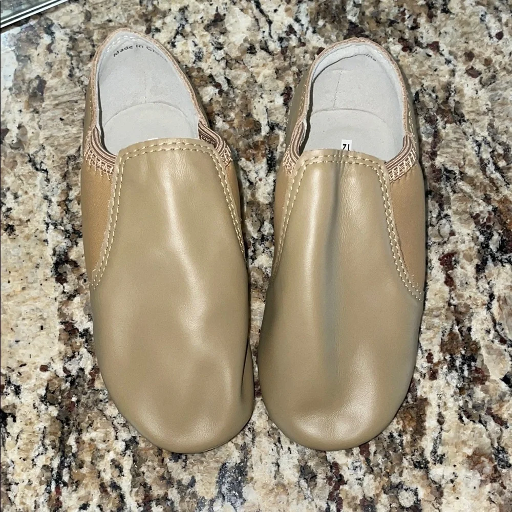 Kids Tan Leather Jazz Dance Slip-On Shoes